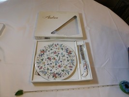 Andrea by Sadek Porcelain Cheese Plate with Knife  Wild Flowers 9" round 16172 - £16.45 GBP