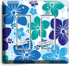 Blue Hawaiian Hibiscus Flowers Double Gfi Light Switch Plate Cover Bedroom Decor - $11.15