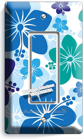 BLUE HAWAIIAN HIBISCUS FLOWERS SINGLE GFI LIGHT SWITCH PLATE COVER BEDROOM DECOR