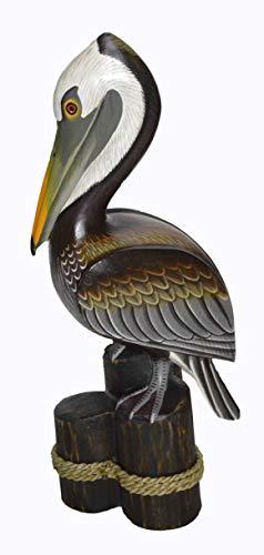 Primary image for 19" Tall Three Post Hand Carved Nautical Wood Pelican Statue Carving Sculpture A
