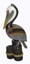 19&quot; Tall Three Post Hand Carved Nautical Wood Pelican Statue Carving Sculpture A - £55.34 GBP