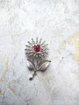 Emmons Vintage Silver Tone Flower Brooch Pin with Pink Rhinestone Estate Jewelry - £11.87 GBP