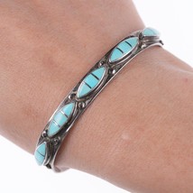 6.5&quot; Vintage Zuni Silver Channel inlay turquoise bracelet - £153.45 GBP
