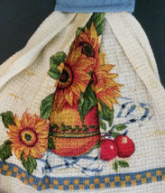 Sunflower Hanging Kitchen Tea Towel Potholder Flowers Apples in Bowl NEW image 2
