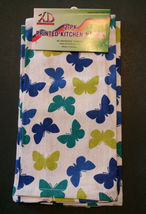 BUTTERFLY TEA TOWELS Set of 2 Blue Green Butterflies Kitchen Towel NEW image 2