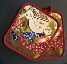 FRUIT theme OVEN MITT POTHOLDERS 3-pc Set Brown Red Grapes NEW image 2