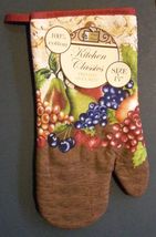 FRUIT theme OVEN MITT POTHOLDERS 3-pc Set Brown Red Grapes NEW image 3
