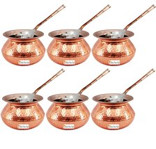 Set of 6 Prisha India Craft Handmade Steel Copper Casserole and Serving Spoon -  - £230.58 GBP
