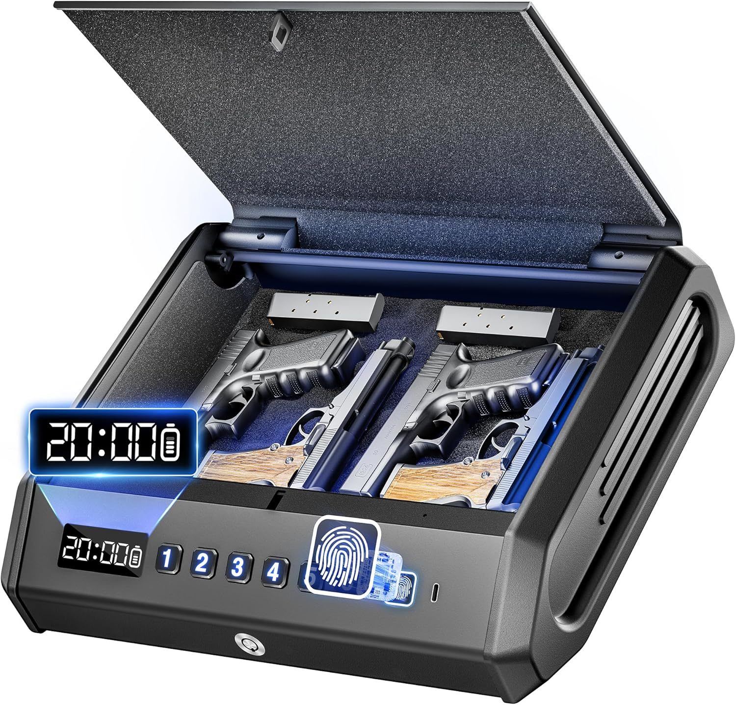 Large Biometric Gun Safe Fits 4 Pistols, 100 Sets Of Fingerprint Handgun... - $72.99