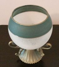 GLASS CANDLE HOLDER Frosted Sphere Green with Brass Metal Base image 3