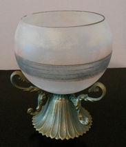 GLASS CANDLE HOLDER Frosted Decorative Sphere with Brass Metal Stand image 3