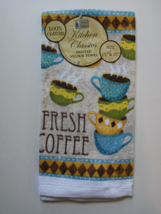 Kitchen Towels, Set of 2 "Fresh Coffee" Cafe Cups Terry Cotton Bistro image 2