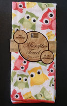 OWL KITCHEN TOWELS Set of 4 Microfiber Colorful Owls Green Bird NEW image 2