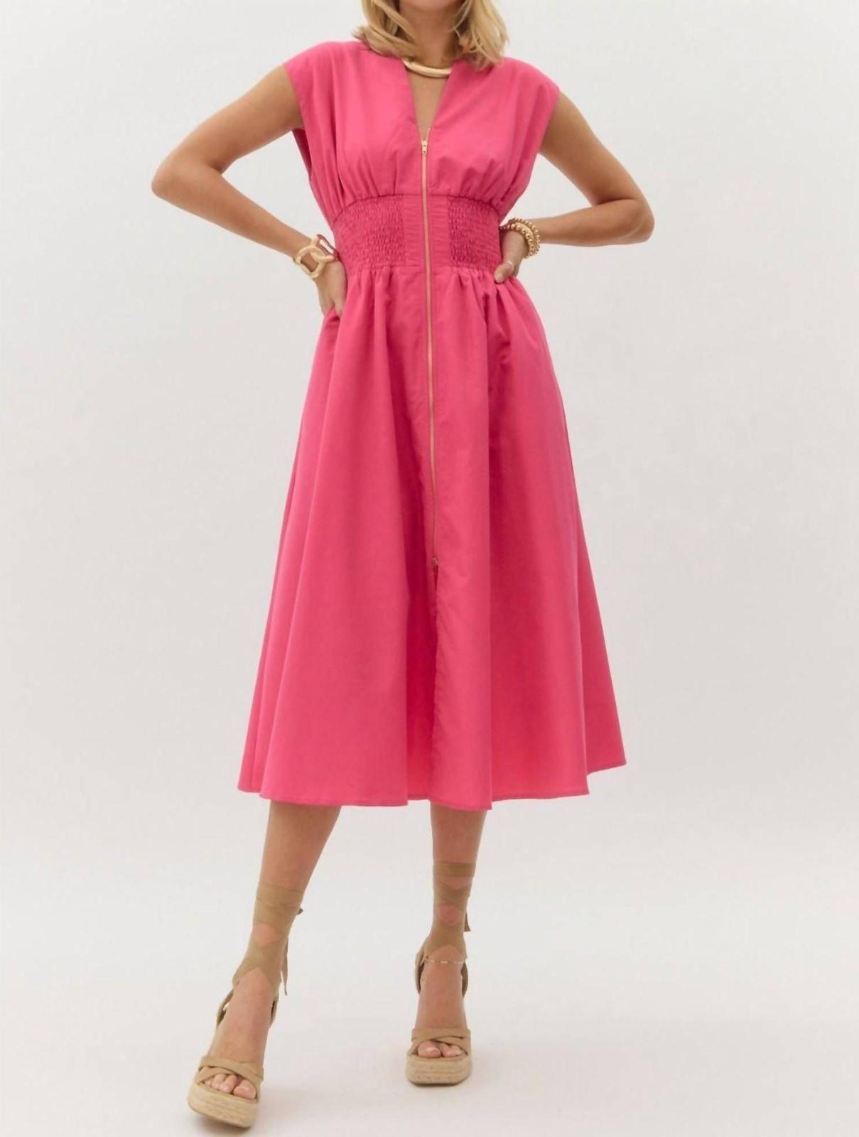 Entro Midi Zip Dress Magenta - $40.00