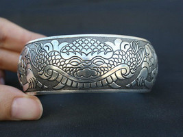 Inward Edged Huge Thick Tibetan Carved Lion Arch Cuff Bracelet -7 1/2&quot; M... - $9.86