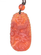 Delicately Carved Carnelian Dragon Auspicious Word Amulet Pendant w Stri... - $7.08