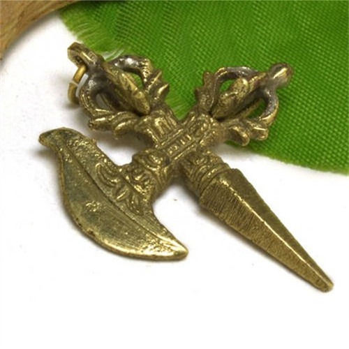 Tibetan Tantric DORJE VAJRA Pestle Kartika Knife Brass Amulet Pendant Ne... - $7.15
