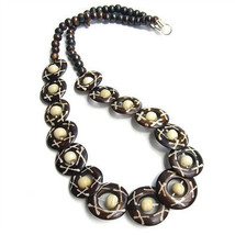 Large Tibetan 15 Lotus Engraved Money Circle 42-48 Flat Yak Bone Beaded ... - $10.75