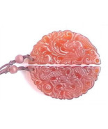 Big Delicately Carved Full Moon Dragon | Phoenix Carnelian Amulet Pendant - $15.25