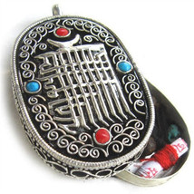 Huge Tibetan Turquoise Red Coral Filigree Kalachakra Ghau Prayer Box Pen... - $248.28 MXN