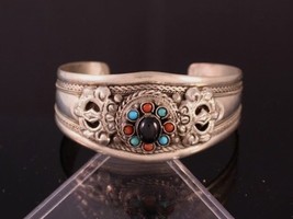 Huge Tibetan Onyx Turquoise Red Coral 9 Gemstone 2 Big Vajra Dorje Cuff ... - $14.36