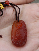 Delicately Carved Carnelian Snake King Cobra Auspicious Word Amulet Pendant - $7.15