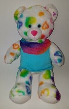 White Hearts Teddy Bear Plush Build A Bear BABW Blue Shirt Pink Green LAUGHS - £15.78 GBP