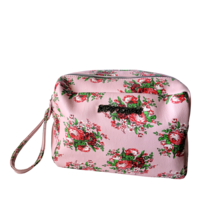 Betsey Johnson Large Double Zip Make Up Cosmetic Bag Pink Floral Red Roses - £18.41 GBP