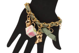 Lucky Charm Bracelet Dice Skull Kissing Rabbits Brass Charm Bracelet 7 Inches - £5.34 GBP