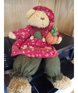 Vintage Dan Dee Fall Brown Plush Bear Orange Pumpkin Collectors Choice 13&quot; - $7.38