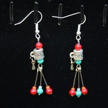 Tibetan Turquoise Coral OM Mani Spin Prayer Wheel Three Dangle Amulet Ea... - $2.74