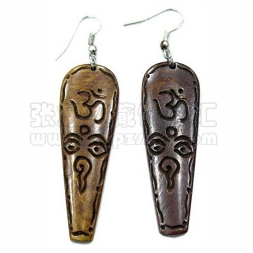 Pair Tibetan Delicate Carved Buddha Eye Sanskrit OM Yak Bone Amulet Earr... - $2.65
