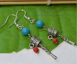Wholesale 2pcs Turquoise Coral OM Mani Padme Hum Spin Prayer Wheel Earrings - $183.79 MXN