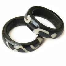 Two Tibetan Auspicious Symbol Engraved Yak Bone Amulet Ring Rings - $7.08