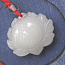 Big &amp; Thick Delicately Carved White Jade Close Bud Lotus Flower Amulet P... - €6,99 EUR