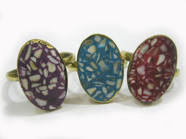 Vintage Tibetan Solid Brass Golden Color Setting Oval Gemstone Inlay Amu... - $5.36