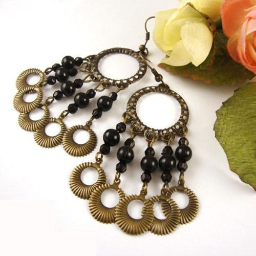 Long Beautiful Vintage Style Tibetan Brass Circle Beaded Dangle Amulet E... - $7.17