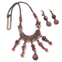 Colorful Vintage Leaf S Plate Austrian Crystal Dangle Necklace Earrings Set - $8.96