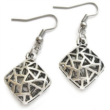 Beautiful White Copper Hollow Out Diamond Shaped Charm Dangle Earrings - $3.67