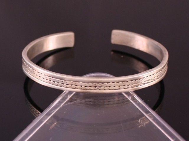 Solid Tibetan White Copper Delicately Carved Wheat Weaving Amulet Cuff B... - $6.63
