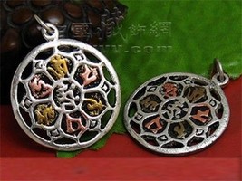 Pair Tibetan 3-color Copper Carved OM 6-word Mantra Om Mani Amulet Pendant - $8.96