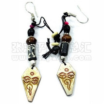 Pair Tibetan Delicately Carved Buddha Eye Yak Bone Dangle Beaded Amulet ... - $5.07