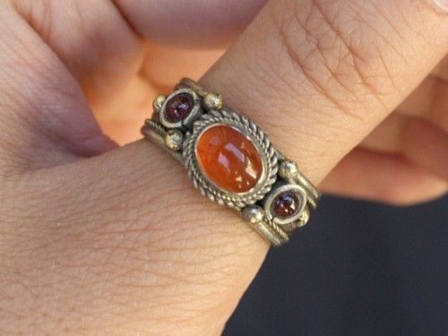 Solid Adjustable Tibetan 3-color Copper Orange Red Agate Garnet 3 Gemsto... - $7.79