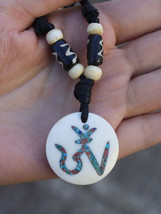 Tibetan Cloisonne Mantra OM Spiral Weaving Engraved Yak Bone Beaded Neck... - $193.09 MXN