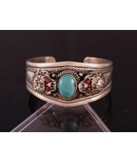 Huge Tibetan Big Turquoise Gemstone Red Coral Carved 2 Dragon Head Cuff ... - $20.51 CAD