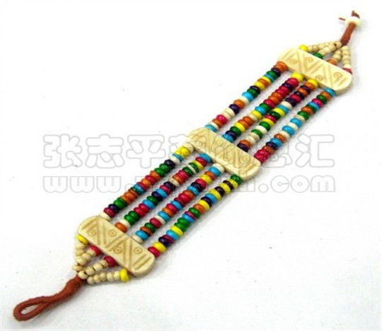Tibetan Carved Auspicious Symbol Strip 4 Yak Bone Strands Beaded Amulet ... - $7.15