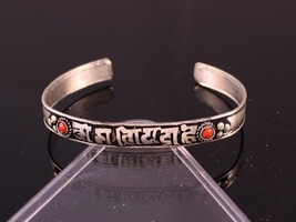 Tibetan Dotted 2 Red Coral Gemstone Inlay Carved OM Mani Padme Hum Cuff ... - $7.15