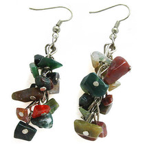 Pair Silver Plated Earwire Cluster 13 Natural Indian Jade Beaded Dangle ... - $133.27 MXN