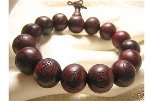 Tibetan 15mm Rosewood Delicately Carved Buddha Prayer Beads Mala Bracelet - $7.15