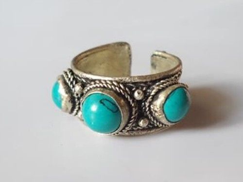 Half Inch Wide Adjustable Tibetan 3 Round Turquoise Gemstone Dotted Thum... - $7.08